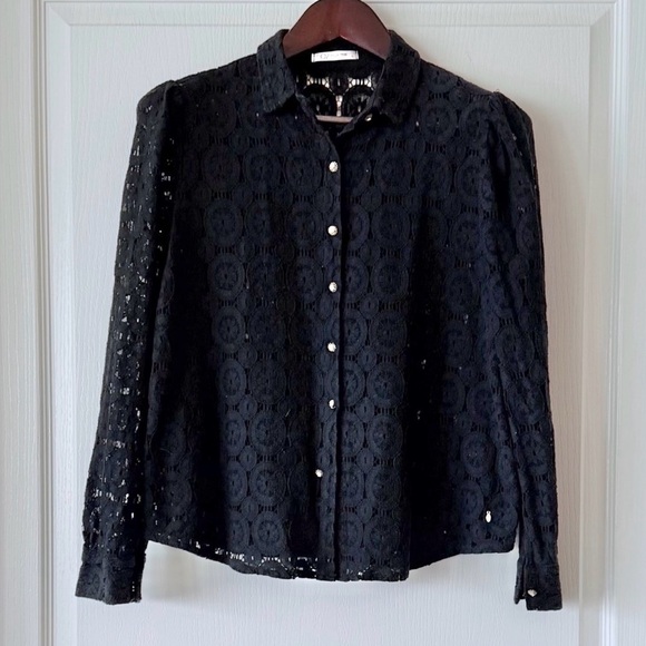 Q2 Tops - Q2 Black Lace Button Down Shirt